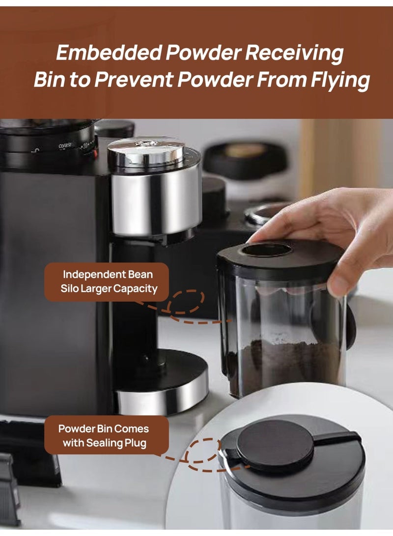 بريتيل مطحنة قهوة كهربائية V60 بشفرات مخروطية لطحن حبوب القهوة، قابلة للتعديل مع 25 درجة طحن دقيقة، بتصميم مضاد للكهرباء الساكنة، مناسبة لقهوة V60 والإسبريسو والموكا والقهوة المقطرة والتحضير اليدوي والفرنش برس والكولد برو، مع إعداد كمي من 2 إلى 12 كوب، لون أسود - Image 3